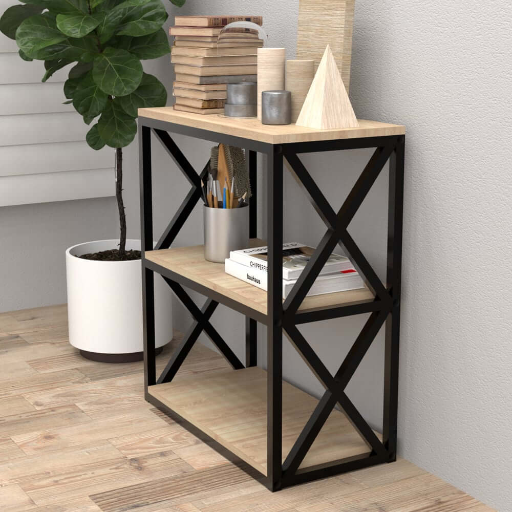 ชั้นวางของไม้ยางพารา สไตล์ลอฟท์ Monster Steel รุ่น JZN009 ขนาด 60*30*70 cm.